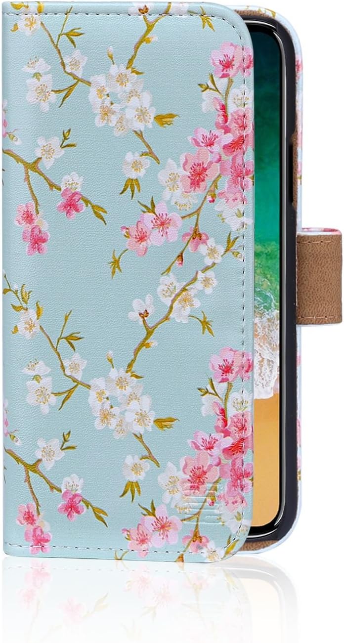 Floral PU Leather Wallet Case iPhone X XS Magnetic Stand