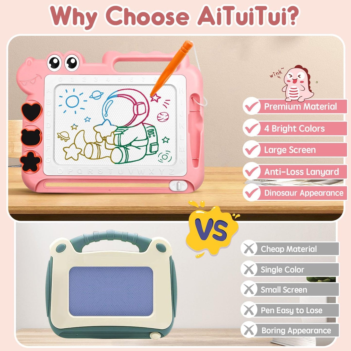 Dinosaur Magnetic Drawing Board for Kids – Mess-Free Travel Doodle Toy Ages 3-7