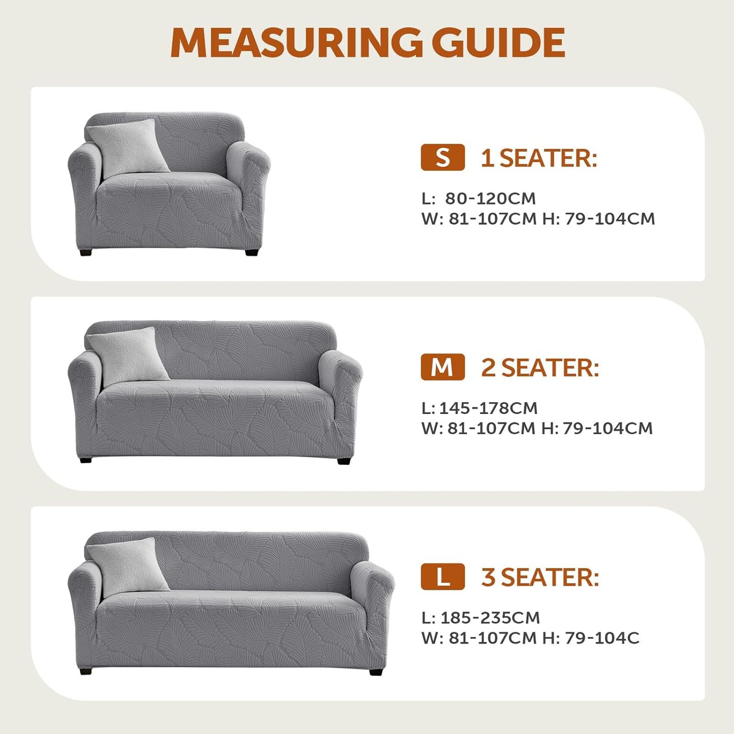 Waterproof 3 Seater Sofa Cover Stretch Protector Leaf Pattern Grey B0FLJN4PC1