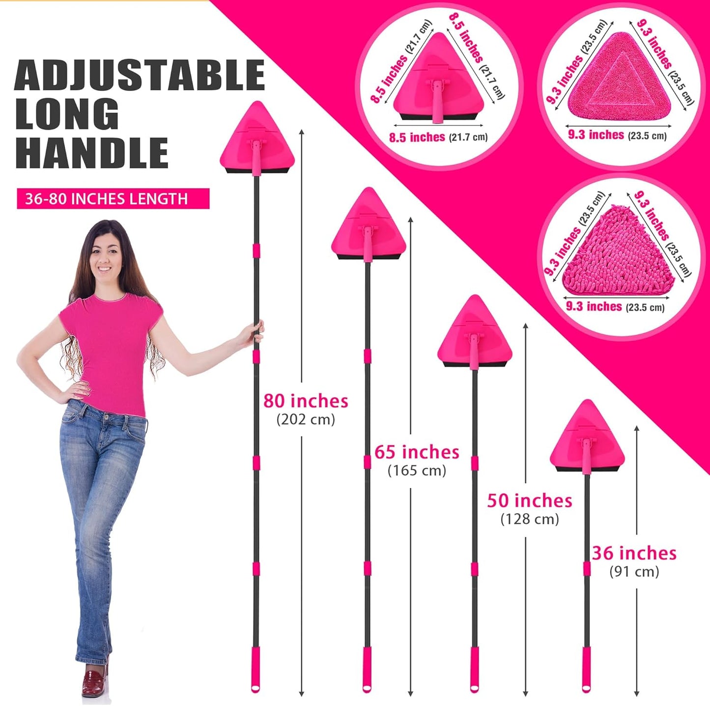 JEHONN 202cm Long Handle Wall & Ceiling Mop – 180° Foldable Baseboard Cleaner