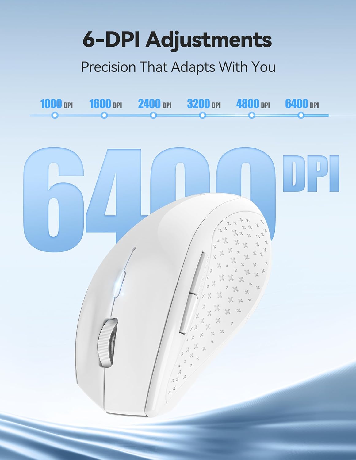 Wireless Mouse 6400 DPI Rechargeable USB Nano Receiver White