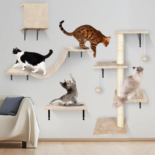 MASTERTOP 4‑in‑1 Wall Mounted Cat Furniture Set – Climbing, Scratch & Perch