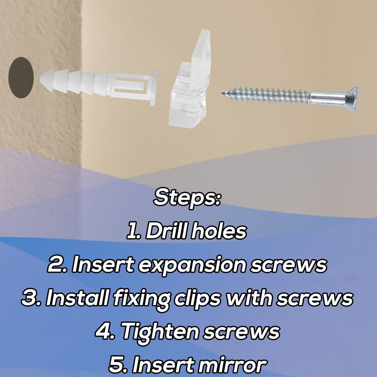 BOXOB Mirror Retainer Clips Cabinet Glass Mounting Fixings Kit