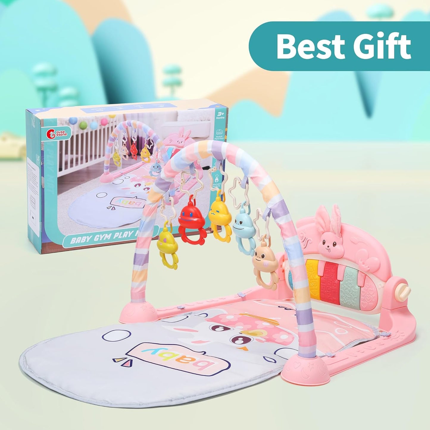 CUTE STONE Baby Gym Play Mat & Play Piano – Tummy Time Activity Mat