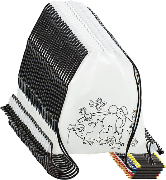 “10x Colour-Your-Own Kids Backpacks + Crayons – Party Favours / Creative Gift”