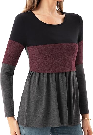 Womens Nursing Top Long Sleeve Scoop Neck Breastfeeding Shirt