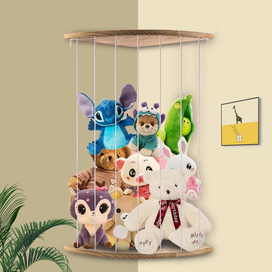 LOFTANK Corner Soft Toy Storage Shelf – Wood Plush Organizer for Kids’ Bedroom