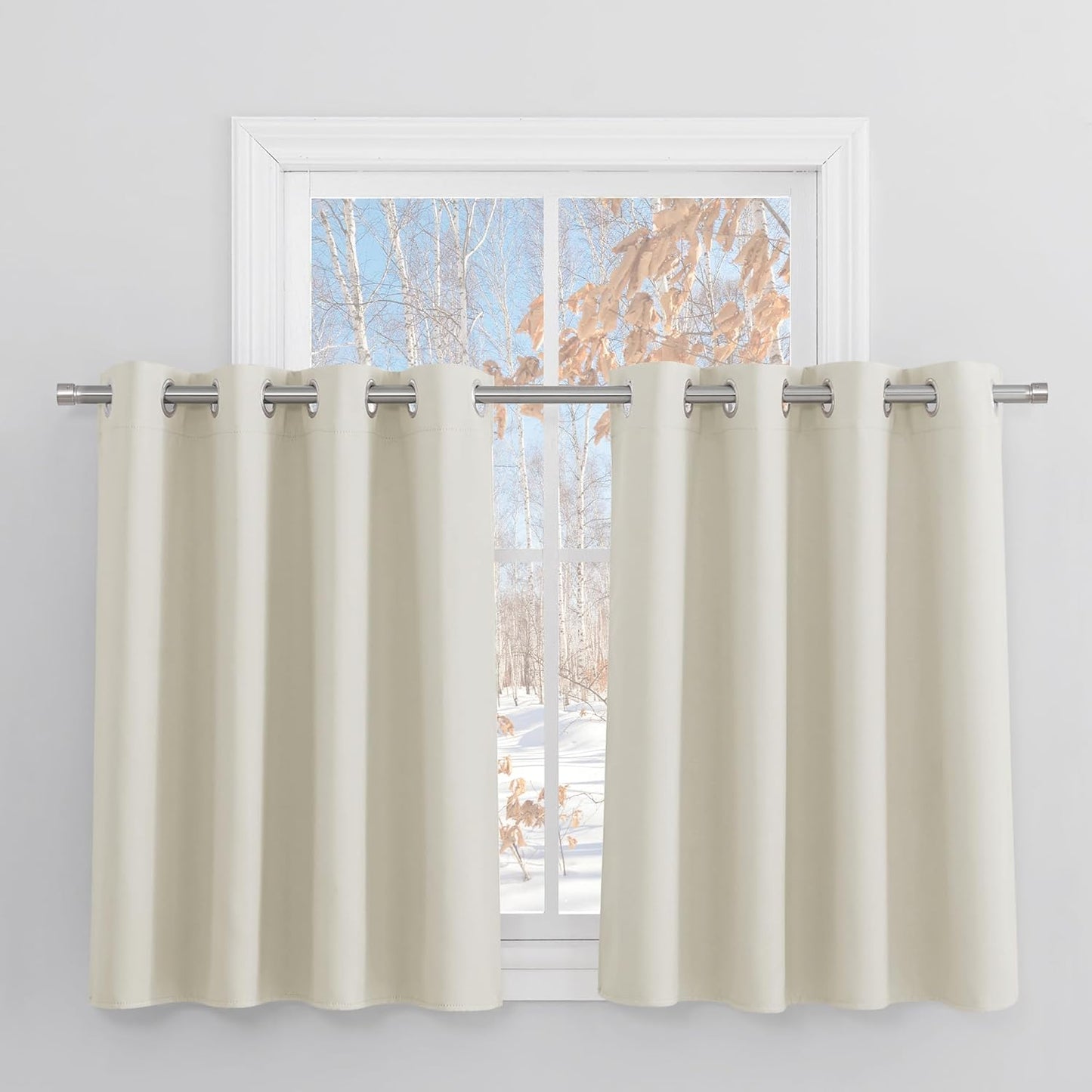 PONY DANCE Light Beige Thermal Eyelet Curtains Energy Saving Window B0DXFJYKQS