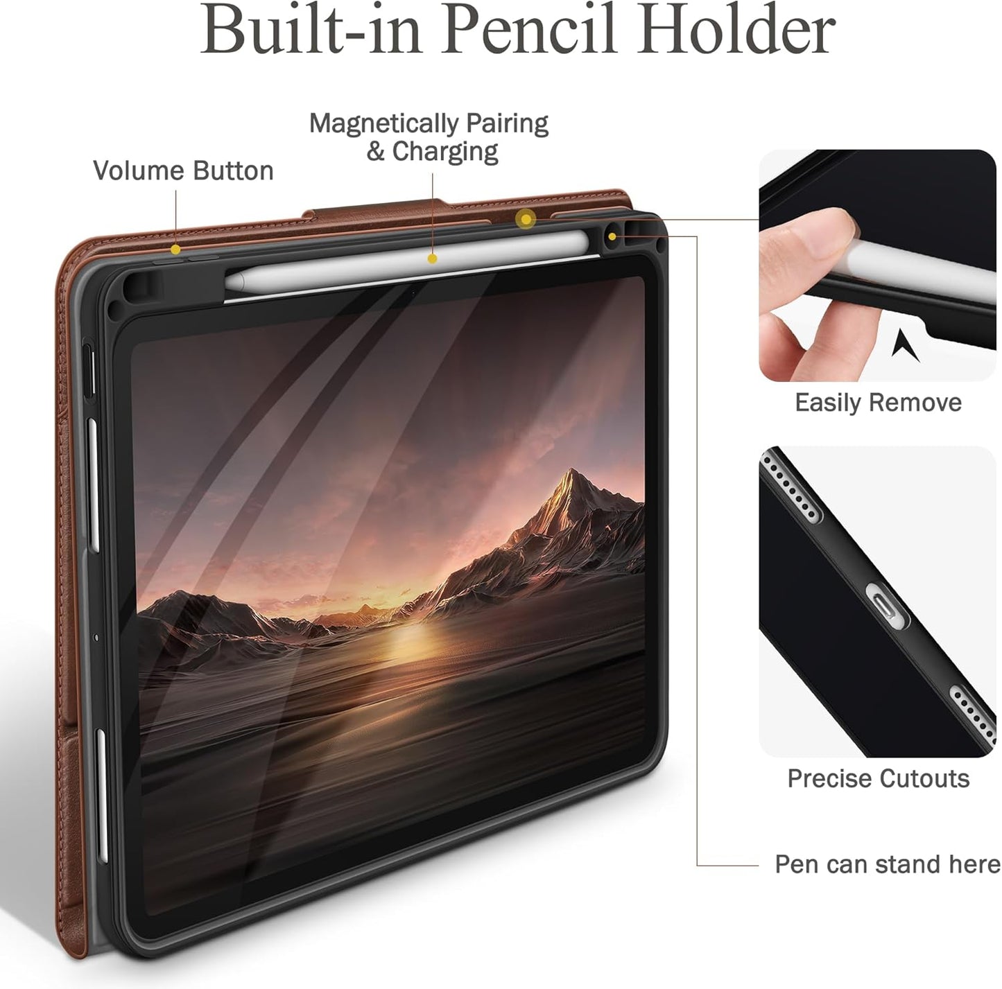 iPad Pro 11" M4 2024 Protective Case Stand Cover Pencil Holder Brown
