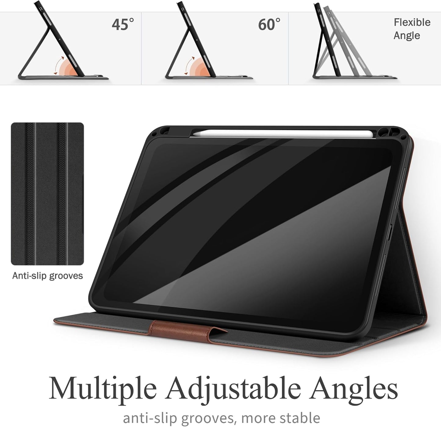 iPad Pro 11" M4 2024 Protective Case Stand Cover Pencil Holder Brown