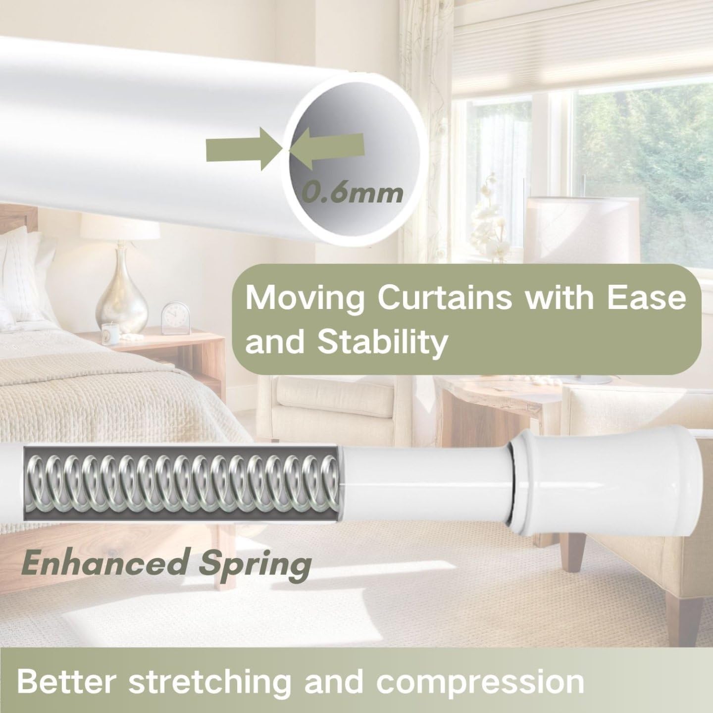 Extendable Shower Curtain Pole Telescopic Tension Rod No Drill 190-410cm