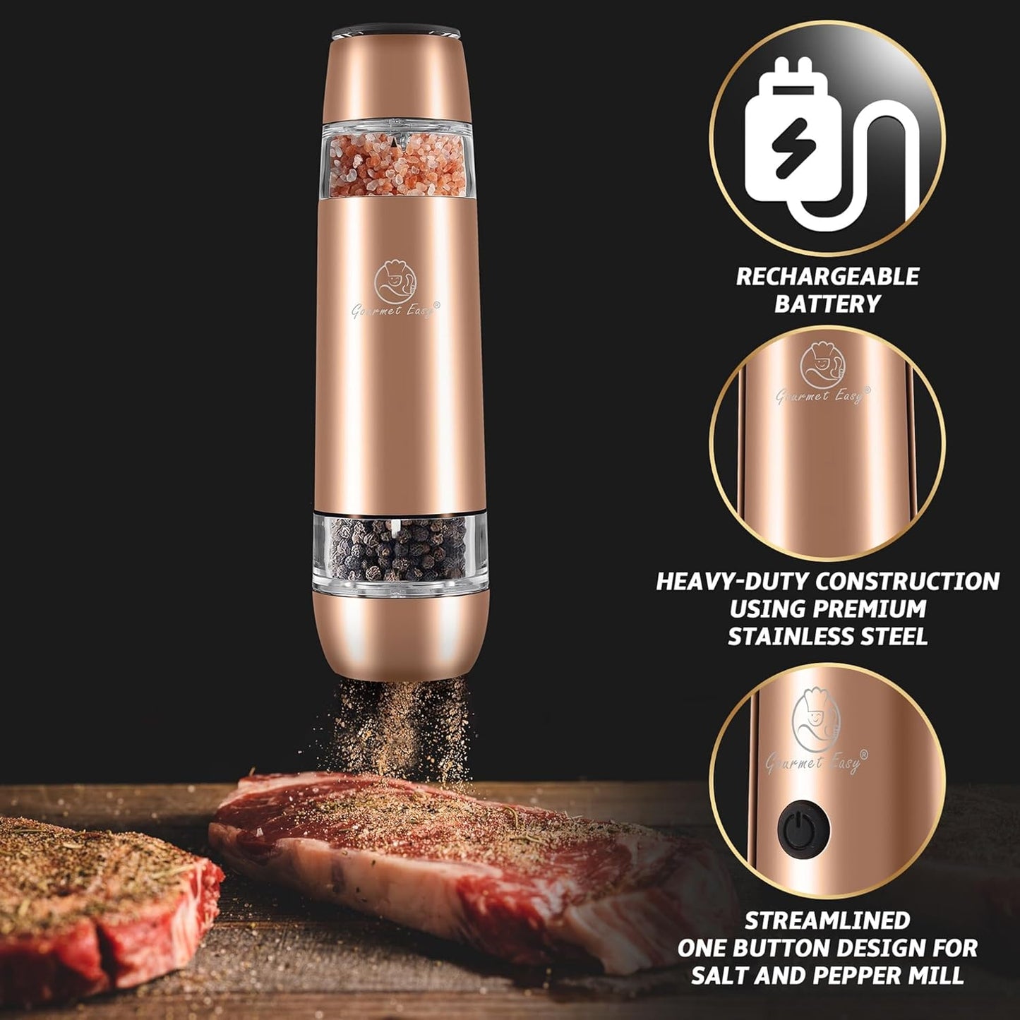 2-in-1 Electric Salt & Pepper Grinder Set, USB-C Rechargeable, Adjustable Mill