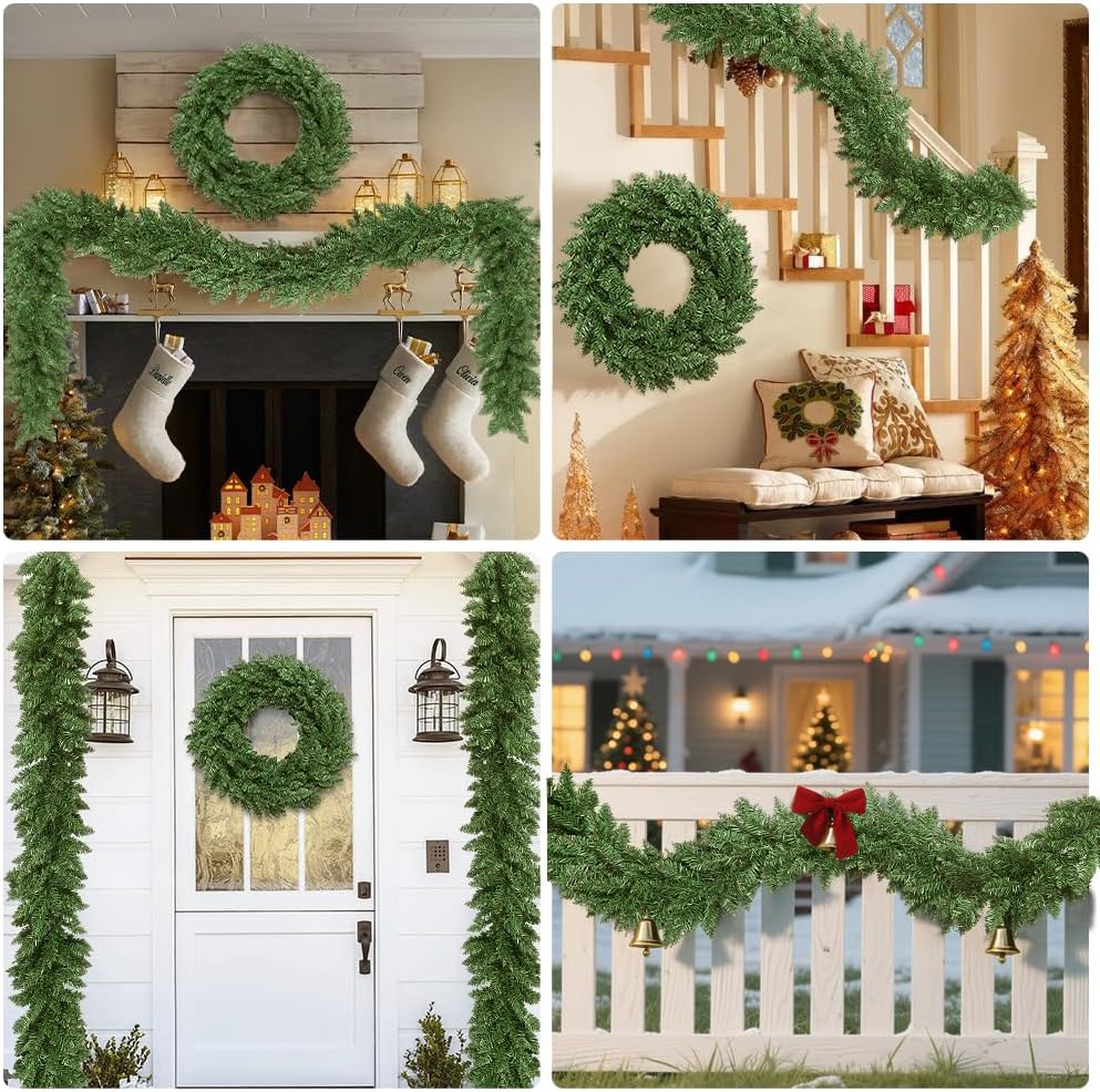 8.8ft Artificial Christmas Garland Green Festive Mantel Decor
