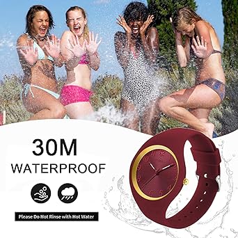 Ladies Waterproof Sports Watch Large Face Silicone Strap Burgundy