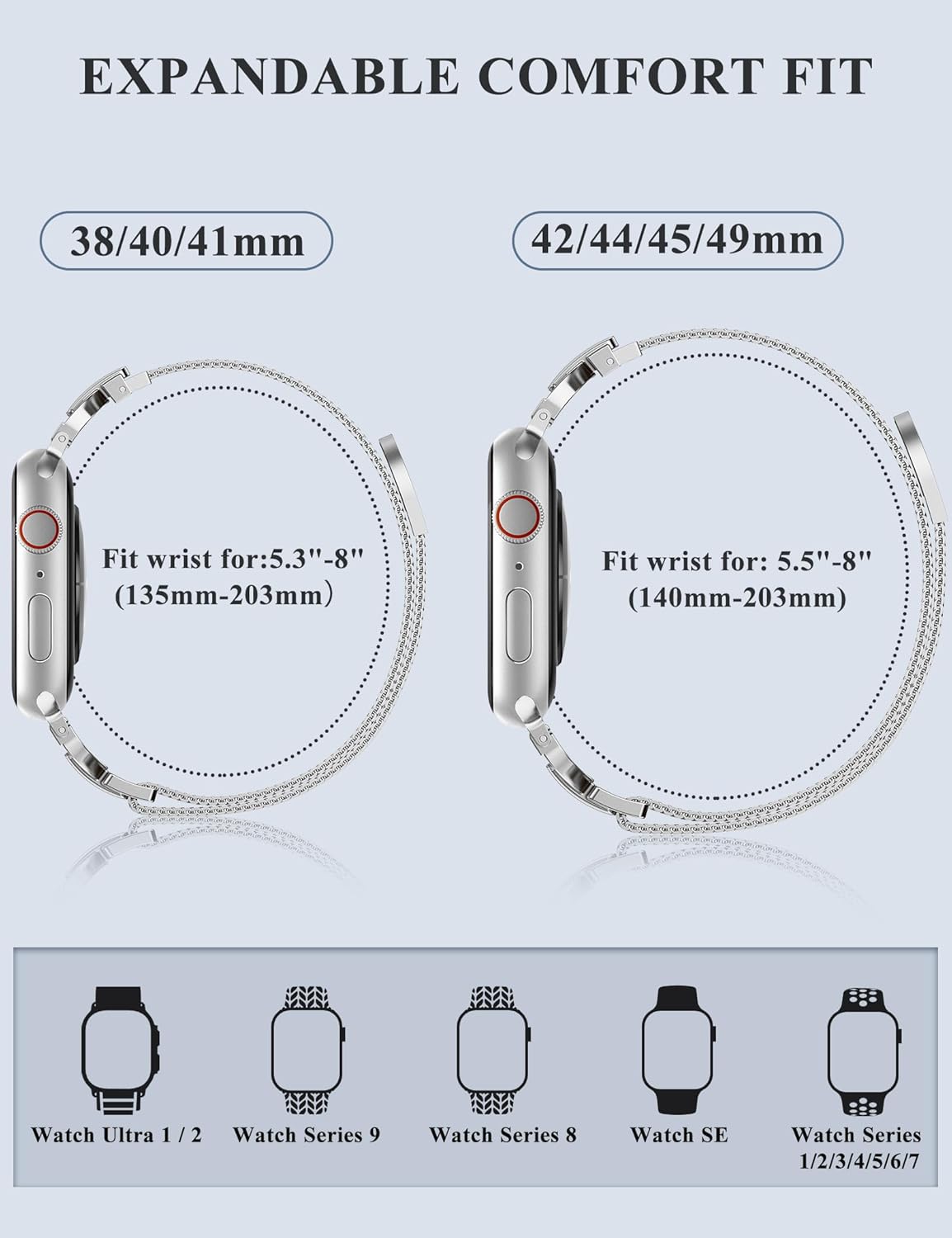 BEEXI Magnetic Adjustable Replacement Watch Strap Compatible Band