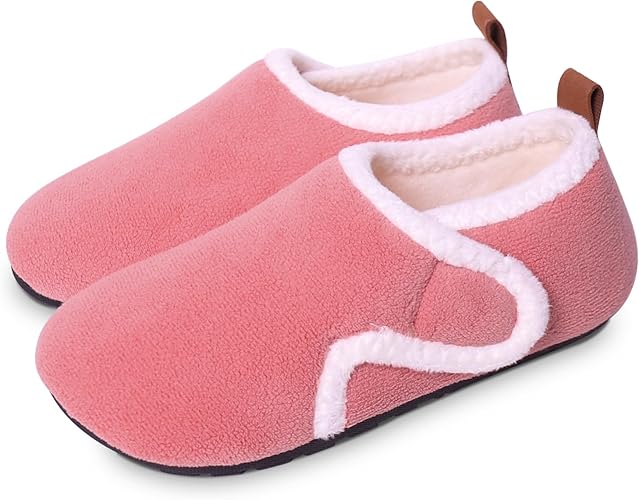 Kids Sherpa Fleece Slippers Non Slip Rubber Sole Warm Winter Pink