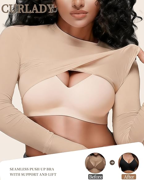 Womens Wireless Push Up Bra Full Coverage Bralette Nude Comfort