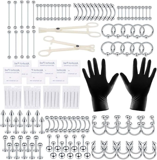 Aumeo 140‑Pc Stainless Steel Piercing Jewellery Kit 14G 16G Nose Ear Lip Body