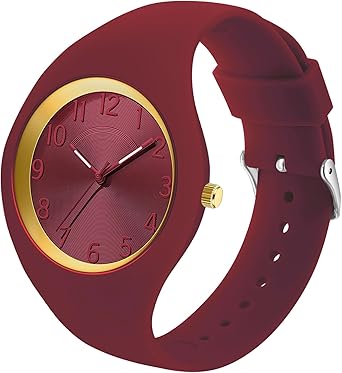 Ladies Waterproof Sports Watch Large Face Silicone Strap Burgundy