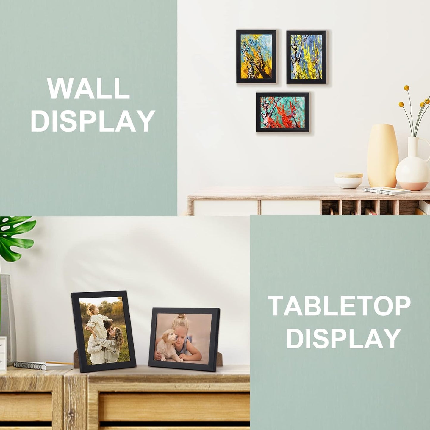 EXYGLO Black Photo Frames – Set of 7, 5×7″ / 13×18 cm, Wall or Tabletop Display