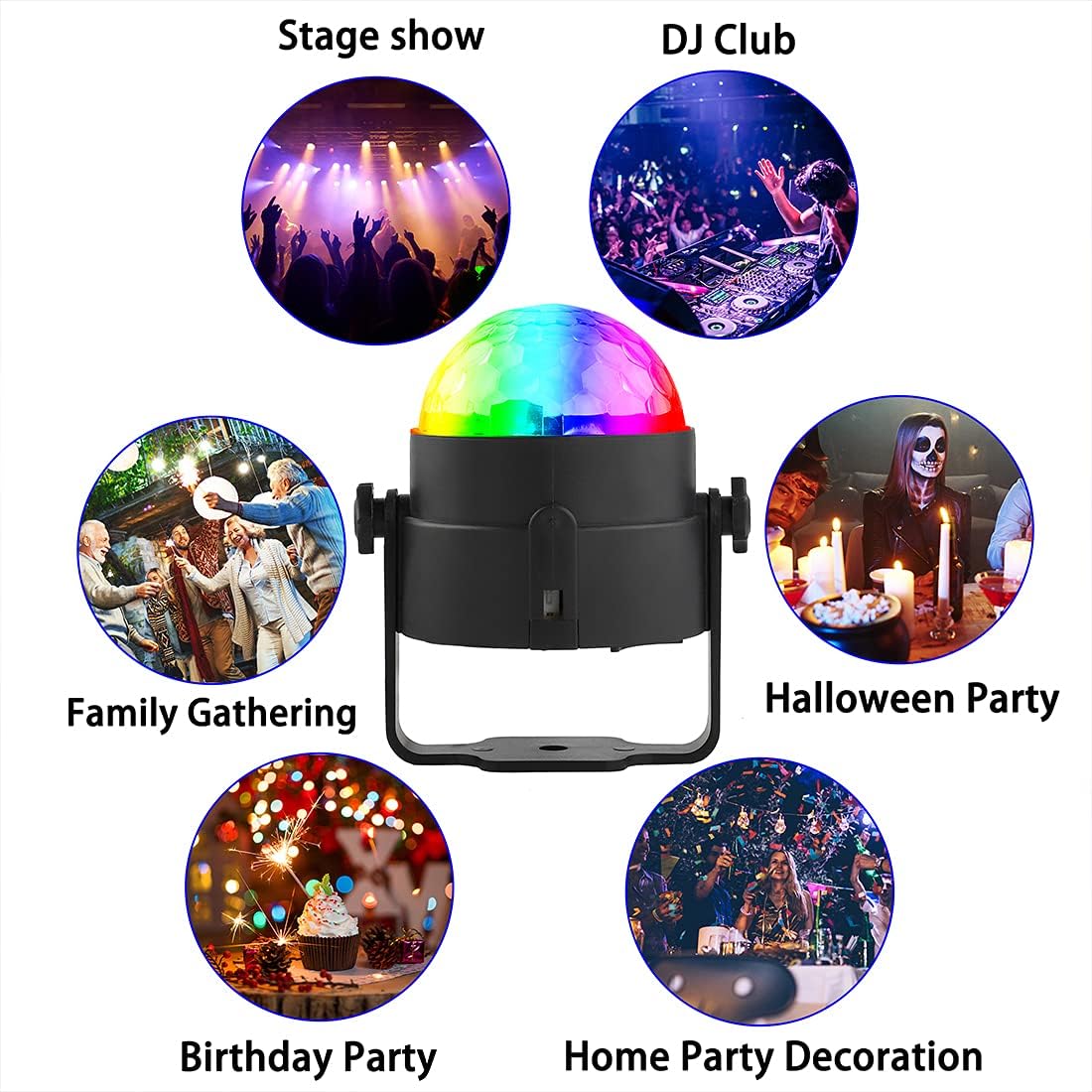 SEBRUANC Mini Disco Ball LED Party Lamp • 360° Rotating, Music‑Activated RGB Light