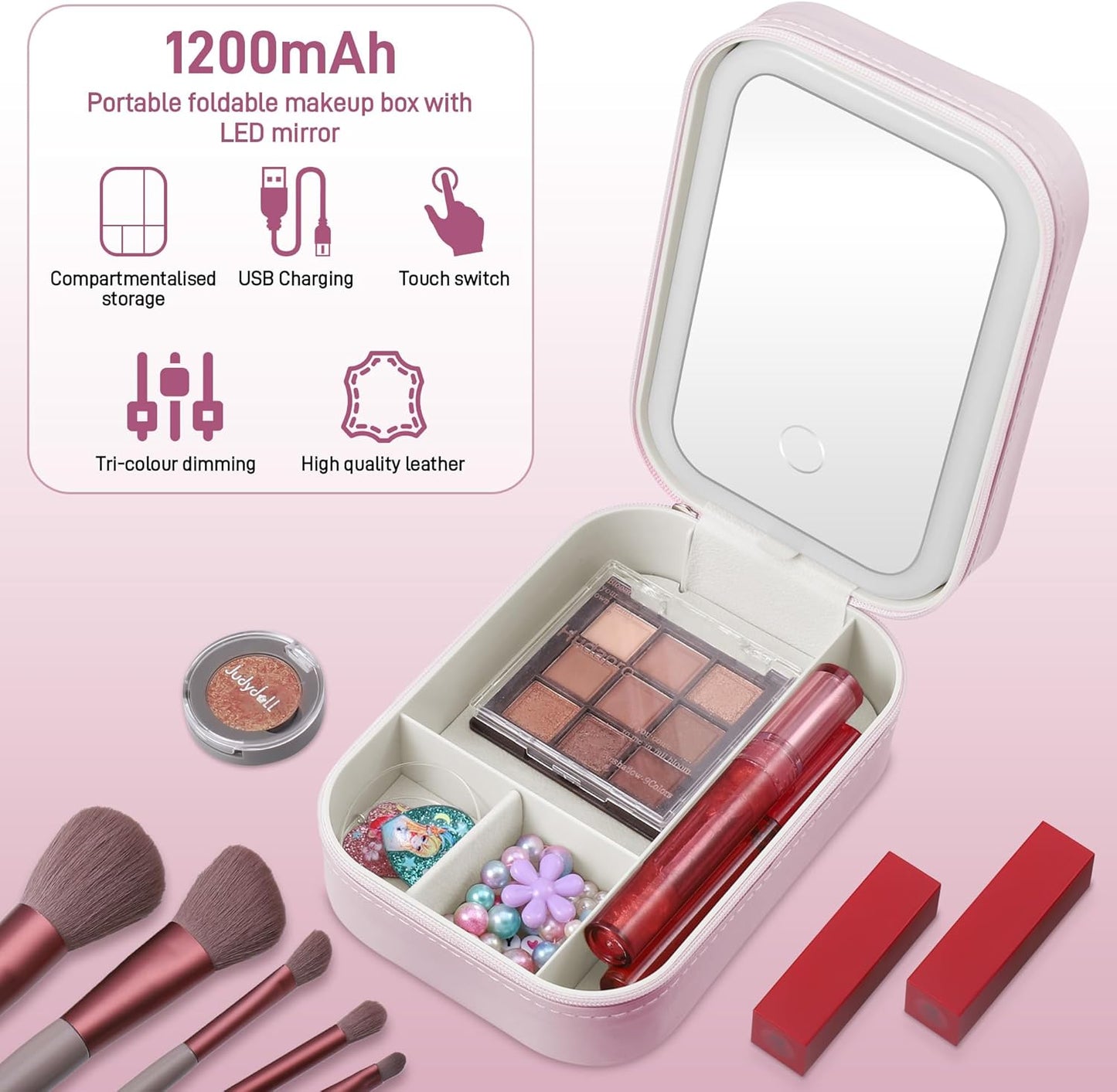 LED Travel Makeup Bag with Mirror Cosmetic Organiser Case Portable B0D8W4YXX9