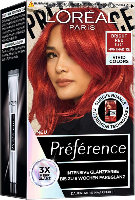 L’Oréal Préférence Vivid Colours 8.624 Bright Red Permanent Hair Dye – Bold Red