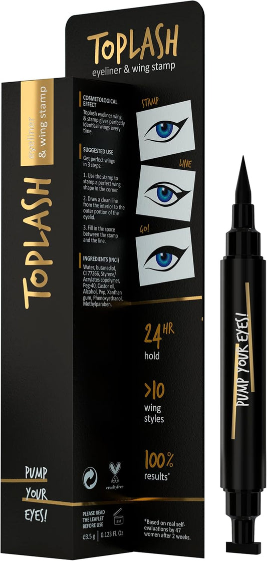 Toplash 2‑in‑1 Waterproof Liquid Eyeliner with Wing Stamp