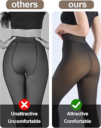 Womens Fleece Lined Thermal Tights Sheer Look Thick Winter Leggings
