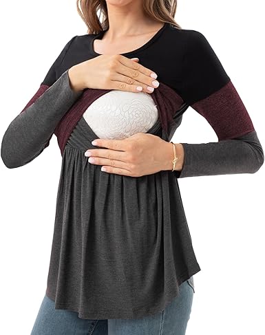 Womens Nursing Top Long Sleeve Scoop Neck Breastfeeding Shirt