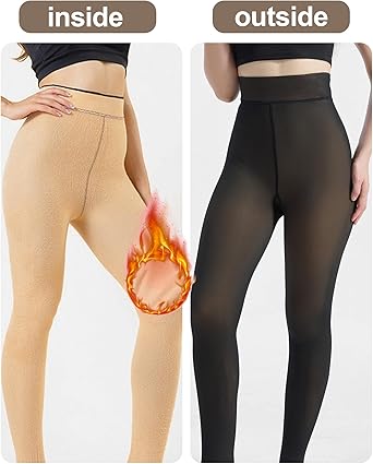 Womens Fleece Lined Thermal Tights Sheer Look Thick Winter Leggings