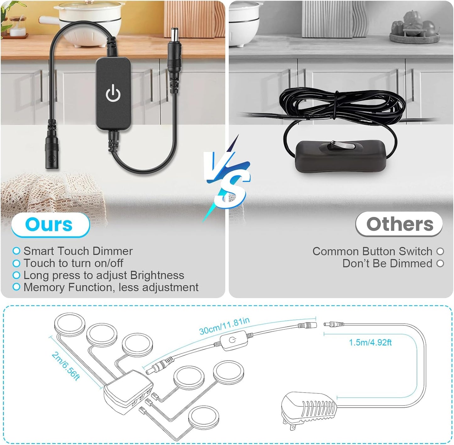 LightingWill LED Under Cabinet Puck Lights 3 Pack Warm White Kitchen Kit B07D6PRDYW