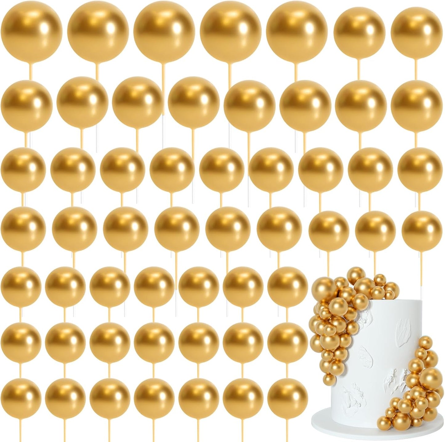 75pc Gold Cake Ball Toppers Cupcake Decorations Party Wedding Set B0D91XHKXN