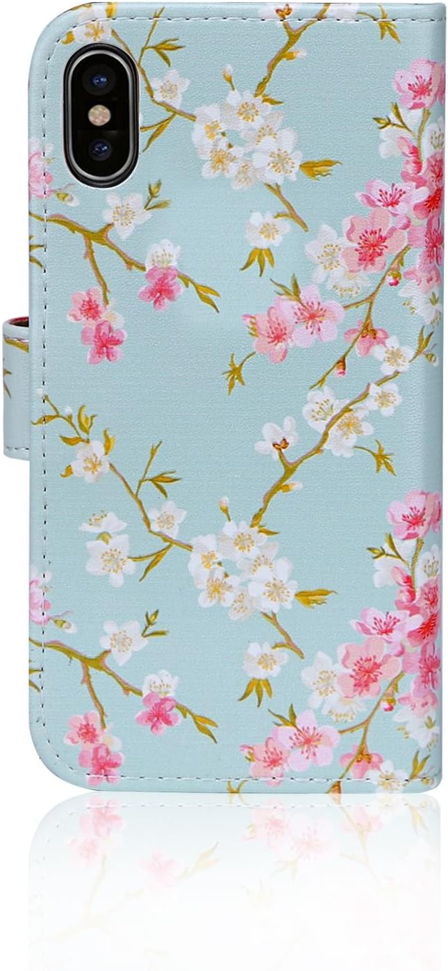 Floral PU Leather Wallet Case iPhone X XS Magnetic Stand