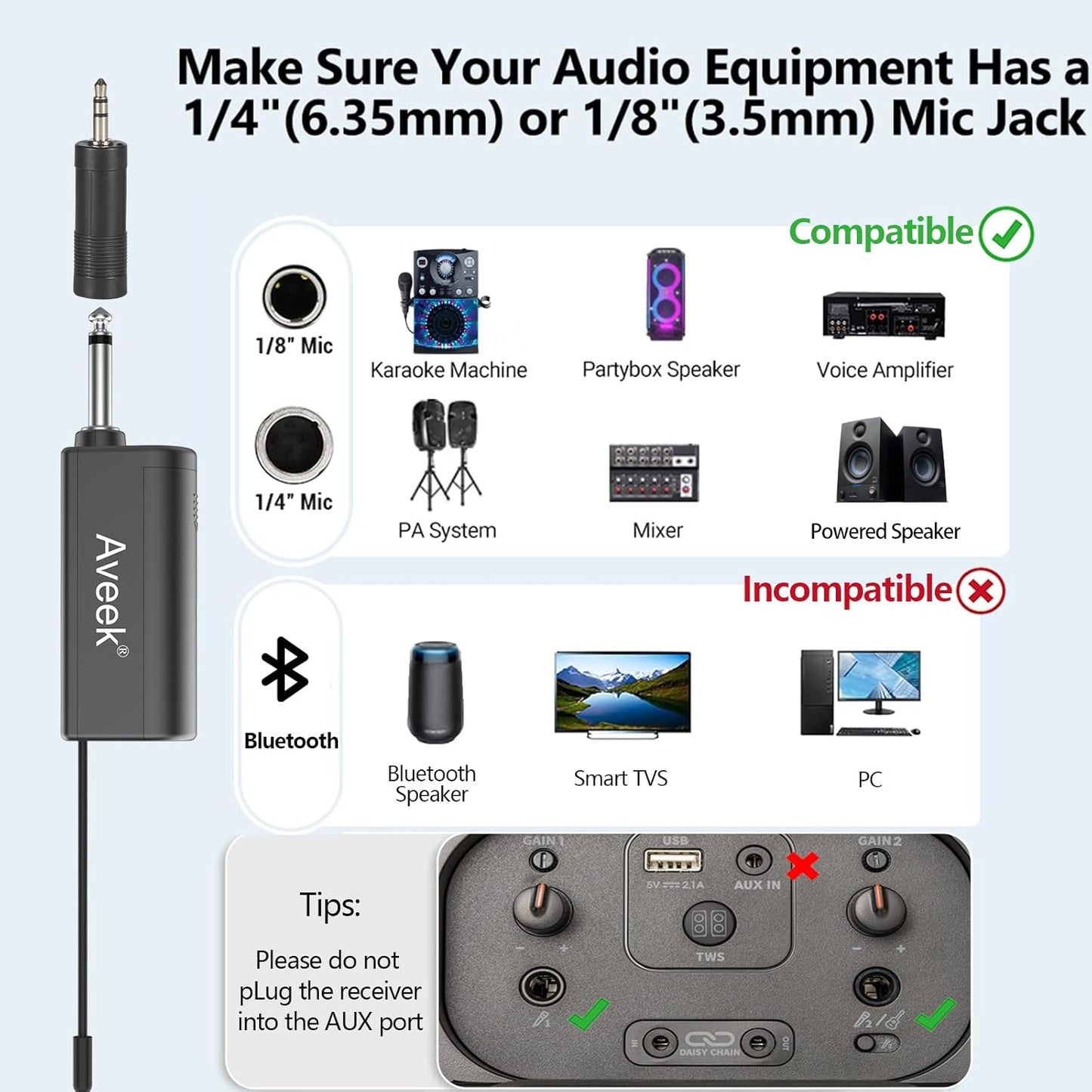 Aveek V8 Wireless Karaoke Mic System – 2 Handheld Mics + Rechargeable Receiver