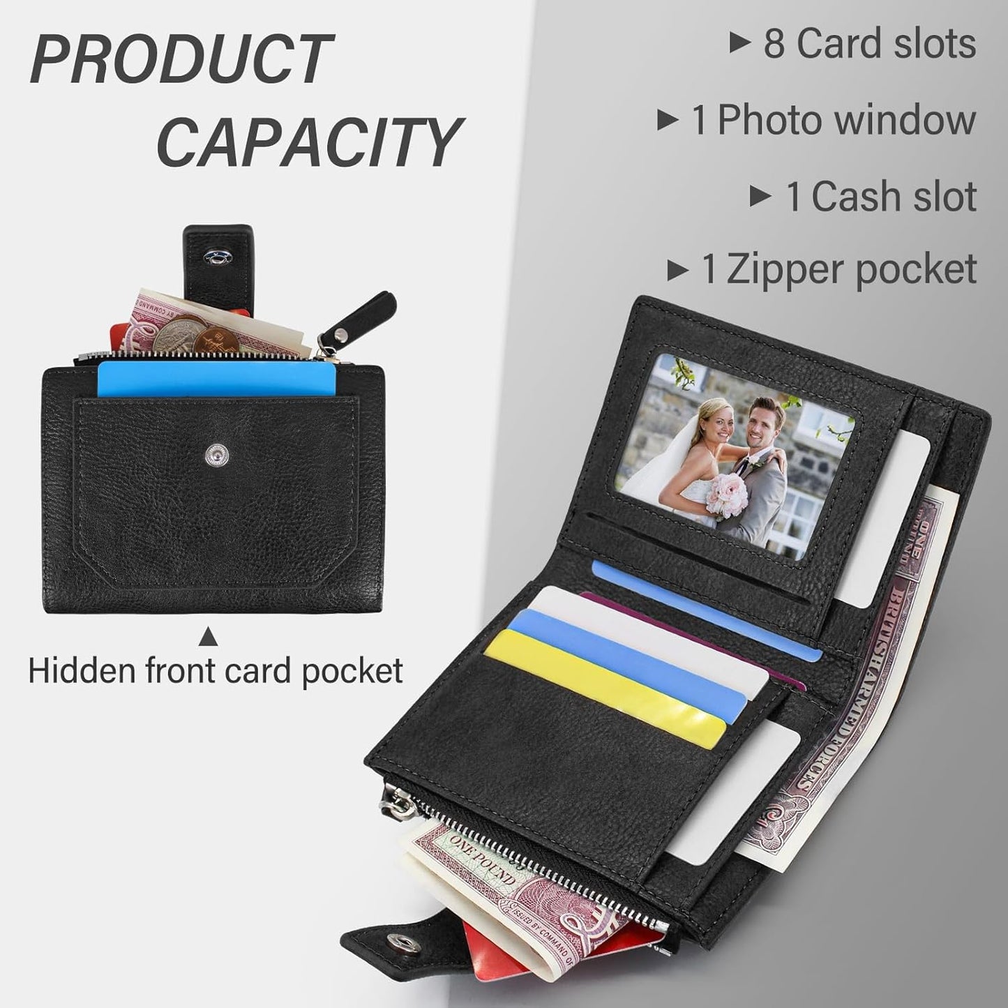 Mens Minimalist PU Leather Wallet Bifold Card Holder Zip Coin Pocket B0DPJZR5L3