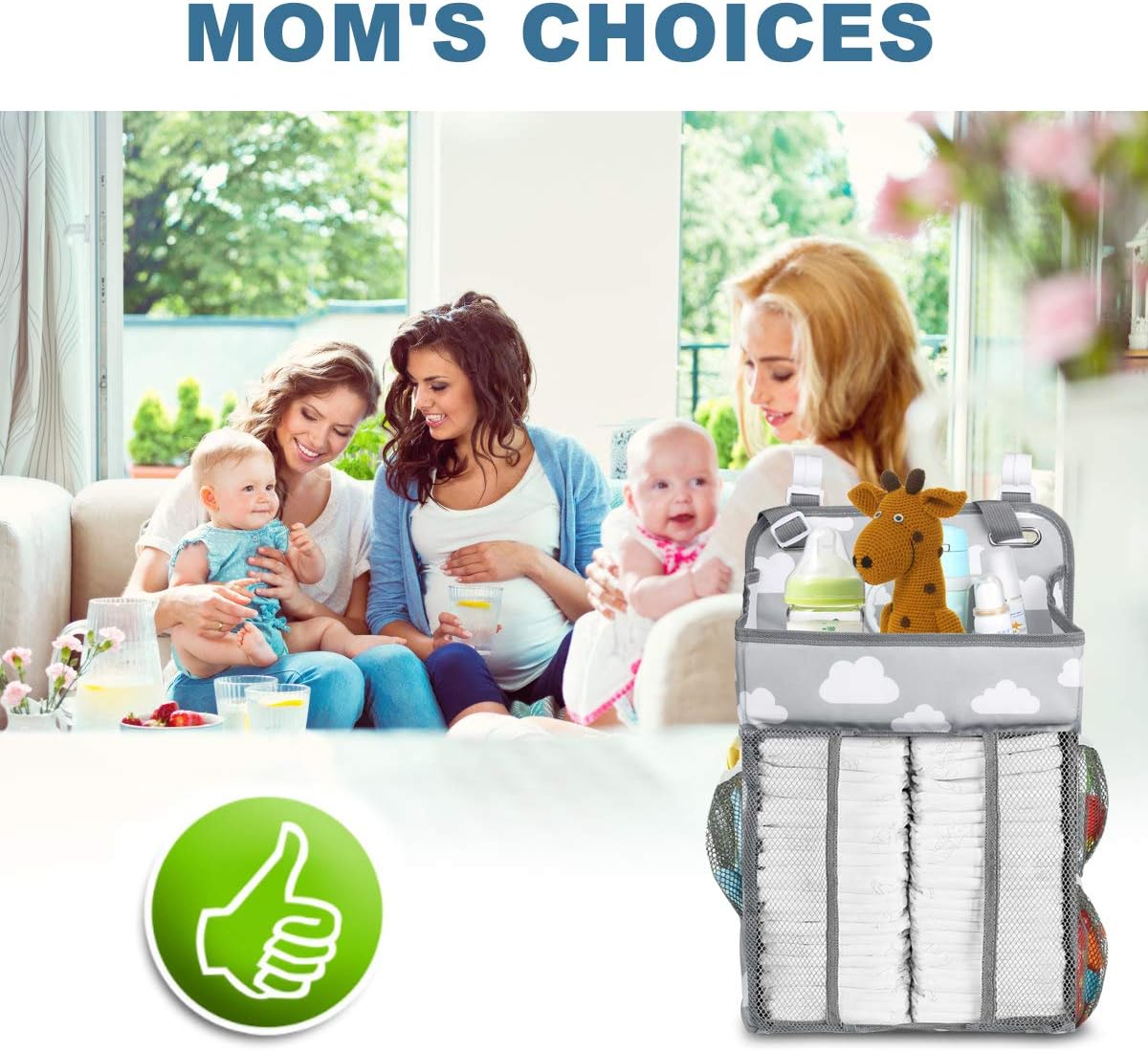 Nursery Hanging Crib Organiser Baby Bed Storage Nappy Holder