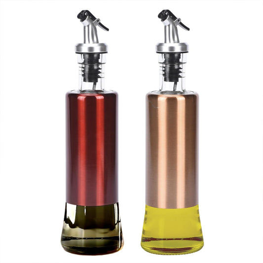 Regal Trunk Oil & Vinegar Dispenser Set – 2 Glass Bottles 300ml Stainless Steel Lids