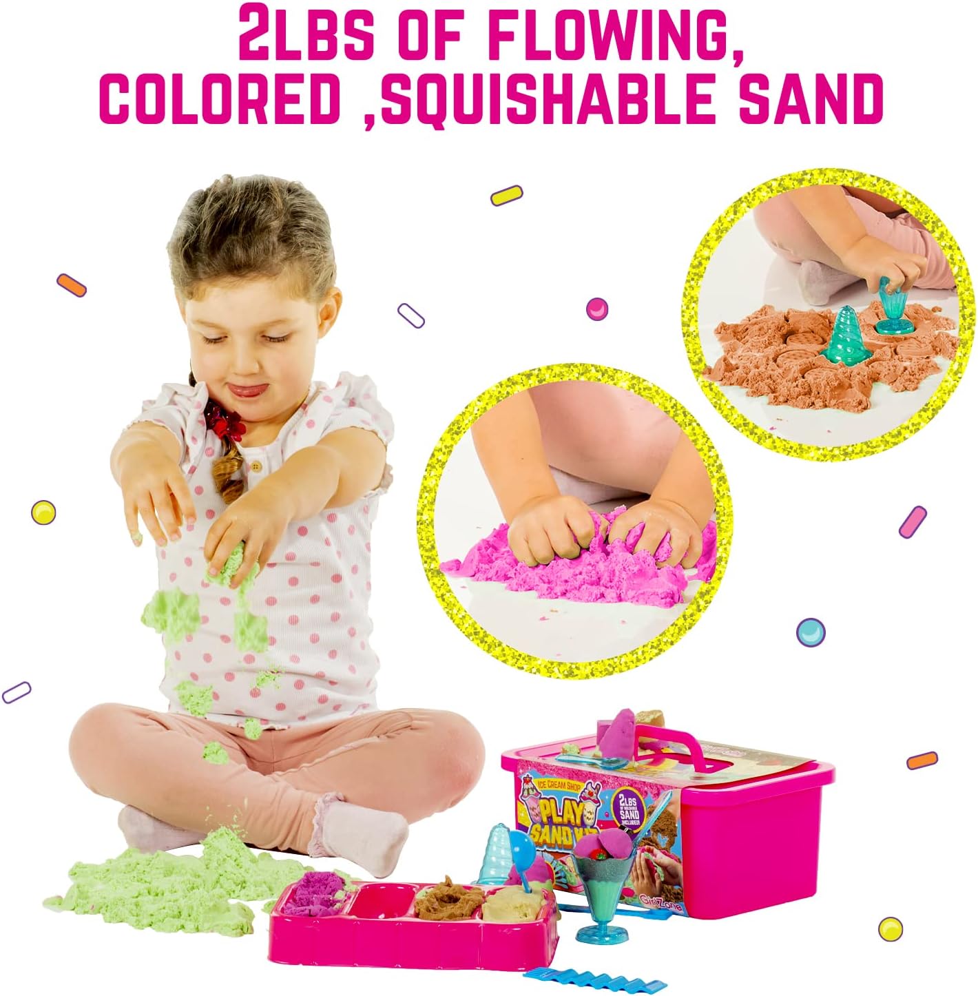 GirlZone Ice Cream Shop Play Sand Kit | Sensory Magic Sand Toy for Kids