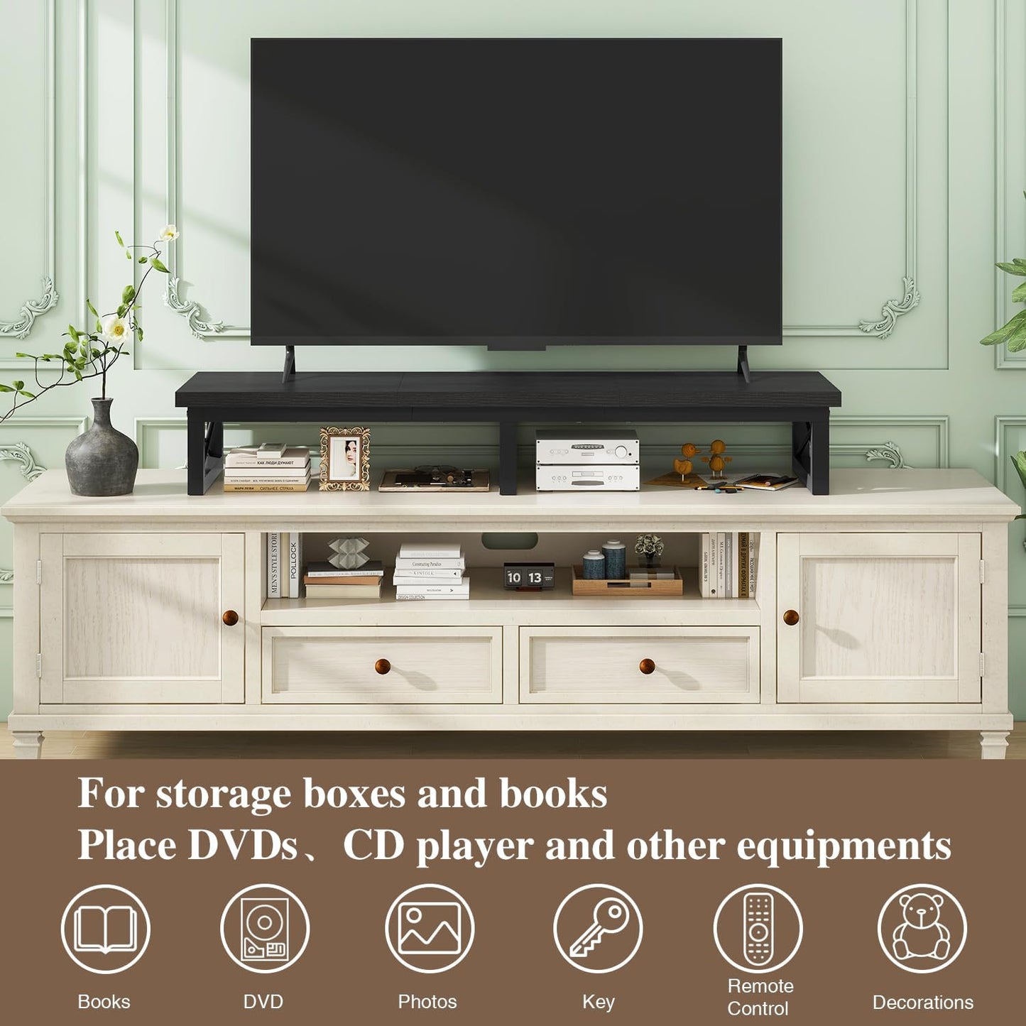 IBUYKE 45" TV Riser Stand with Storage Shelf for 32-60" TVs - Black