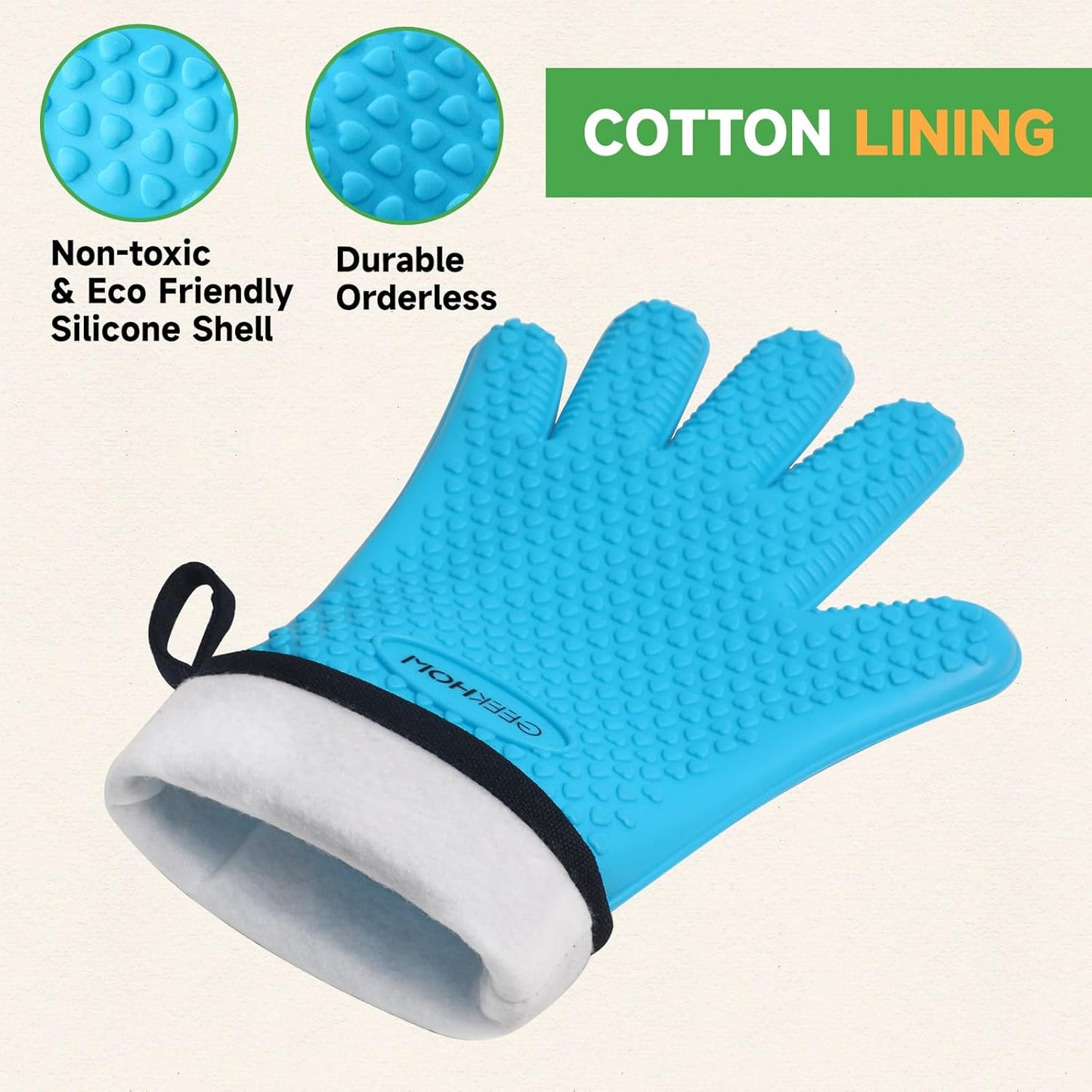 Heat Resistant Silicone BBQ Gloves Long Oven Mitts Non-Slip Blue
