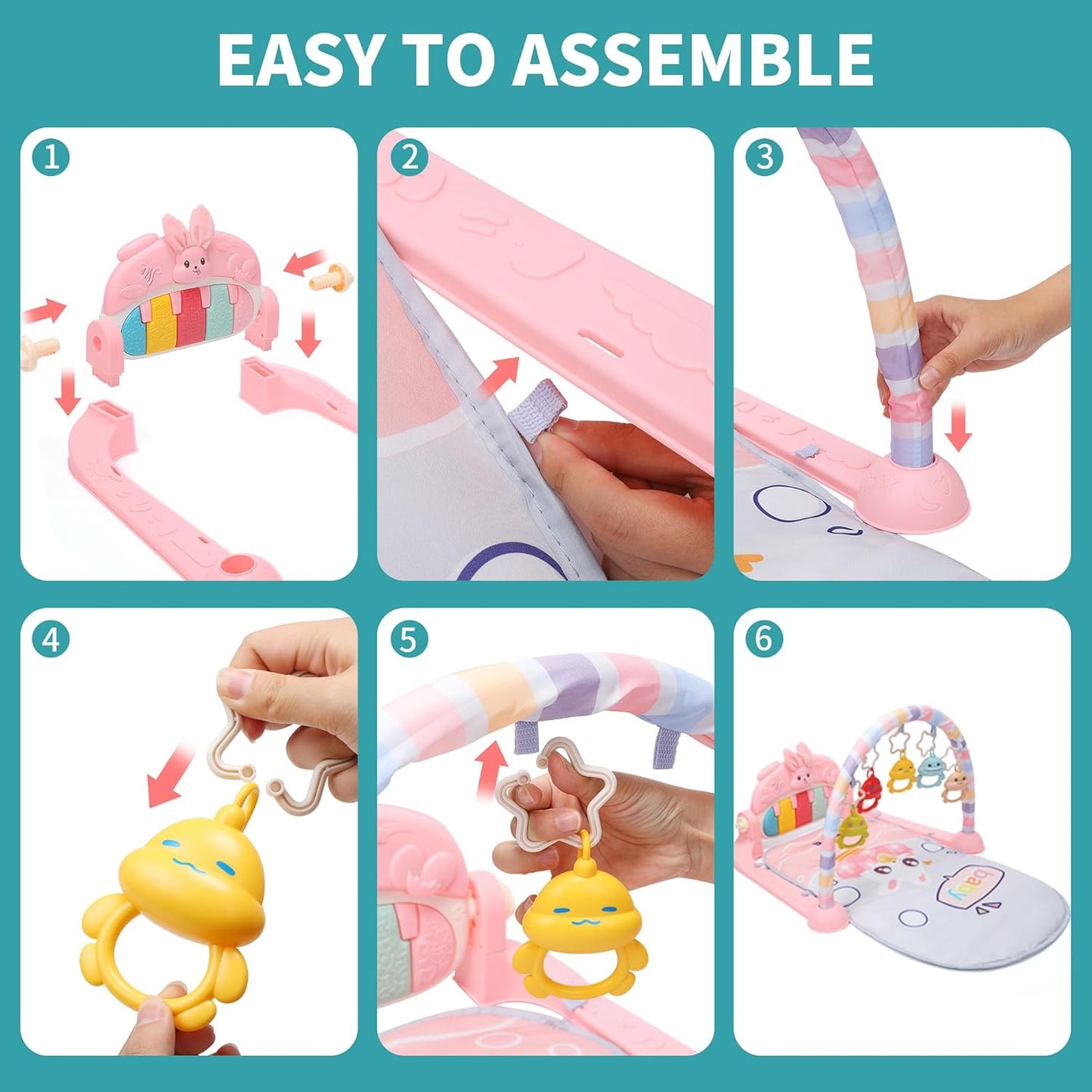CUTE STONE Baby Gym Play Mat & Play Piano – Tummy Time Activity Mat