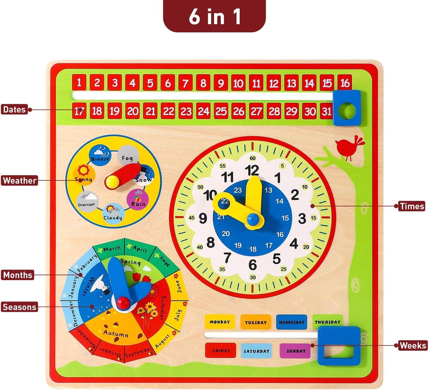 SOKA Wooden Kids Learning Calendar Weather & Time Board Montessori Toy B09MFFCW76