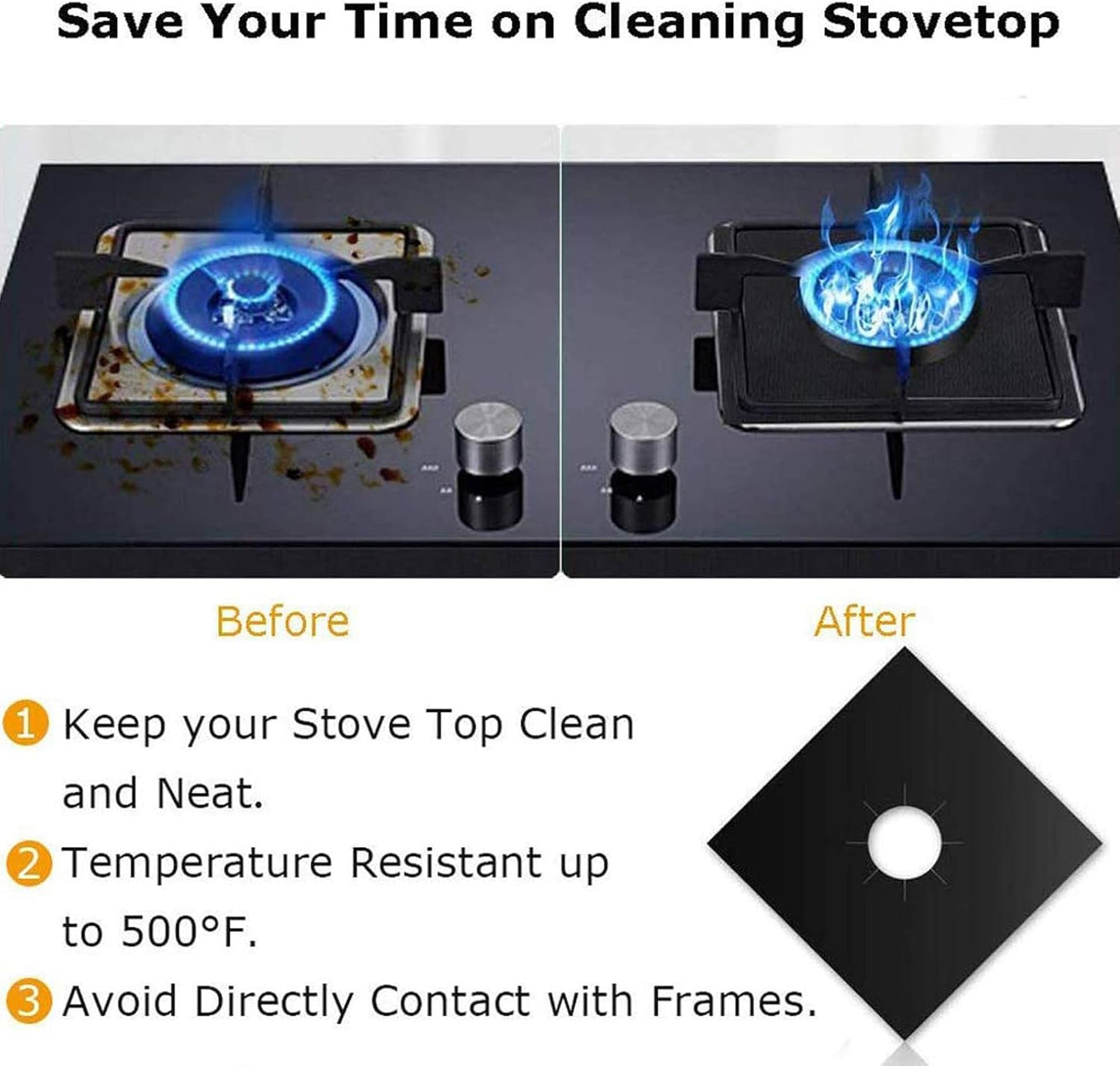 MSDADA 8pc Gas Hob Burner Covers & 2 Silicone Gap Protectors