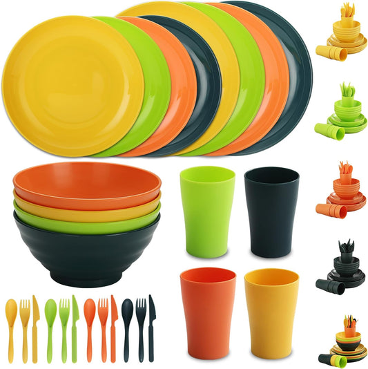 Evanda 28‑Piece Multi‑Colour Plastic Dinnerware Set – BPA‑Free, Microwave & Dishwasher Safe