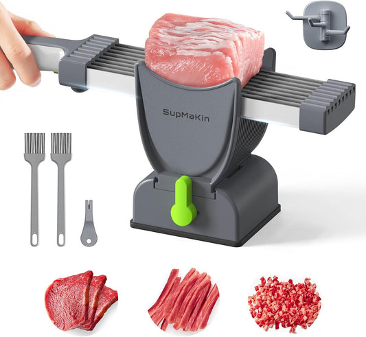 SupMaKin 17‑in‑1 Manual Fresh Meat Slicer – Adjustable 2/4 mm, Uniform Cuts for Jerky