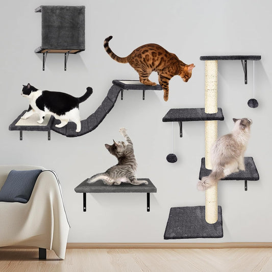 MASTERTOP 4‑in‑1 Cat Climbing Frame Set – Wall Mounted Cat Tree / Shelves / Scratcher