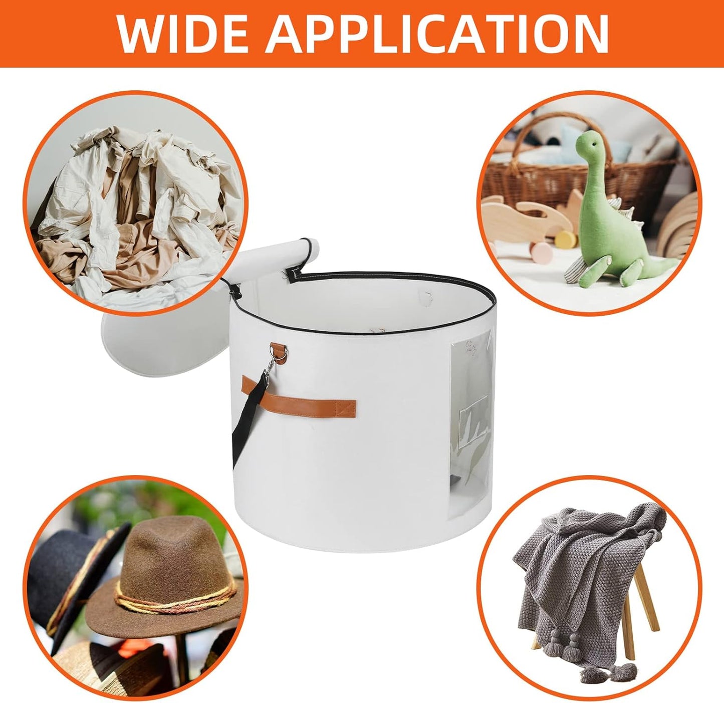 Extra Large 19” Foldable Felt Hat Box with Lid – Round Storage