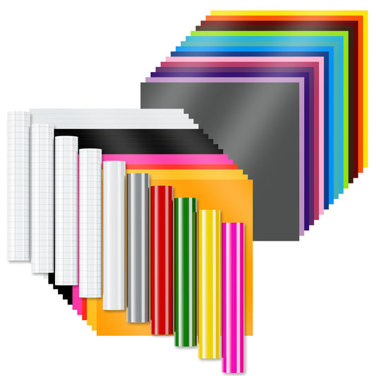 EPRCUT 24 Color Permanent Vinyl Sheets 12"x12" Self-Adhesive for Cutting Machines