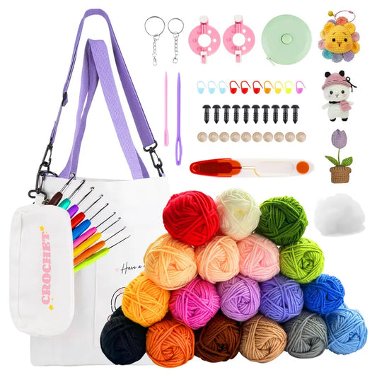 Renyiz Crochet Kit for Beginners – 14 Yarn Balls, Hooks & Accessories
